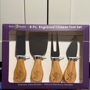Totally Bamboo 4-Piece Engraved Cheese Tool Set with Natural Bamboo Handles